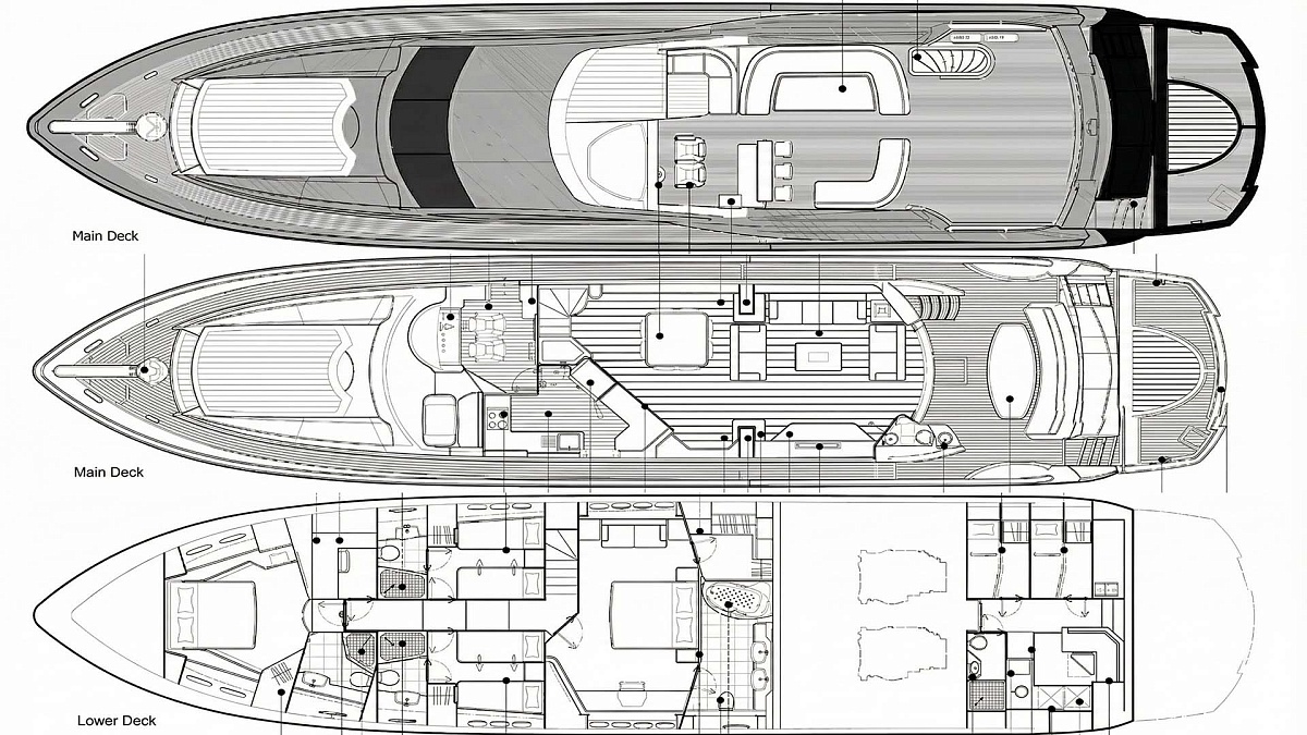 Аренда яхты Sunseeker 90 - MAJOR AFFAIR на Пхукете - планы палуб
